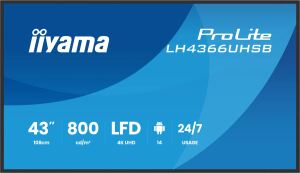 iiyama LH4366UHSB-B1AG Signage-Display Digital Signage Flachbildschirm 109,2 cm (43") LCD WLAN 800 cd/m² 4K Ultra HD Schwarz Eingebauter Prozessor Android 24/7