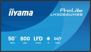 iiyama LH5066UHSB-B1AG Signage-Display Digital Signage Flachbildschirm 127 cm (50") LCD WLAN 800 cd/m² 4K Ultra HD Schwarz Eingebauter Prozessor Android 24/7