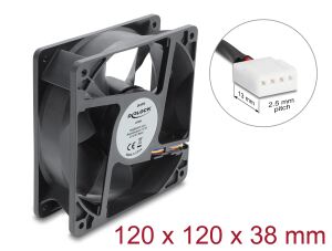 DeLOCK Axiallüfter 48 V DC, 120 x 120 x 38 mm mit 4 Pin PWM Lüfteranschluss schwarz