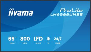 iiyama LH6566UHSB-B1AG Signage-Display Digital Signage Flachbildschirm 165,1 cm (65") LCD WLAN 800 cd/m² 4K Ultra HD Schwarz Eingebauter Prozessor Android 24/7