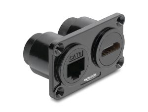 DELOCK Dual Einbaubuchse RJ45 Bu Cat.6 + HDMI Bu 4K schwarz