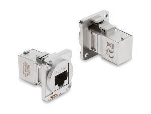 DELOCK D-Typ Modul RJ45 Bu > Bu 90  gewinkelt Cat.6A silber