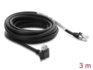 DeLOCK GigE Kamera Kabel RJ45 Stecker 90° gewinkelt mit Schrauben, Steckerlänge 28 mm zu RJ45 Stecker Cat.6 S/FTP 3 m schwarz