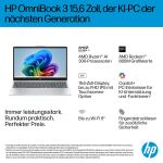 HP OmniBook 3 NGAI 15-fn0523ng Copilot+ PC AMD Ryzen AI 5 330 Laptop 39,6 cm (15.6") Full HD 16 GB DDR5-SDRAM 512 GB SSD Wi-Fi 6 (802.11ax) Windows 11 Home Silber