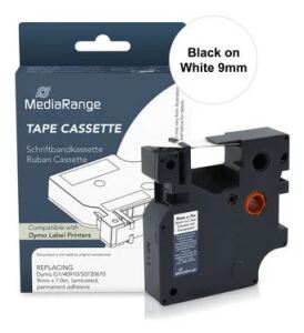 MediaRange Kunststoff-Schriftbandkassette, für/ersetzt Dymo® D1/40913/S0720680, permanent haftend, 9mm, 7m, laminiert, schwarz auf weiß