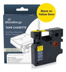 MediaRange Kunststoff-Schriftbandkassette, für/ersetzt Dymo® D1/40918/S0720730, permanent haftend, 9mm, 7m, laminiert, schwarz auf gelb
