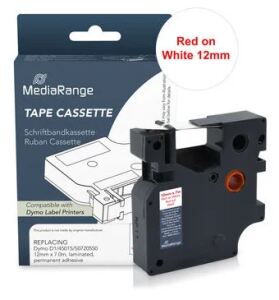 MediaRange Kunststoff-Schriftbandkassette, für/ersetzt Dymo® D1/45010/S0720500, permanent haftend, 12mm, 7m, laminiert, schwarz auf transparent