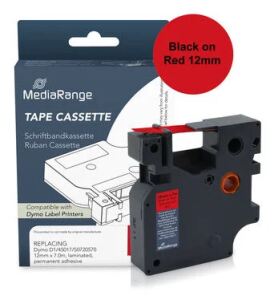 MediaRange Kunststoff-Schriftbandkassette, für/ersetzt Dymo® D1/45017/S0720570, permanent haftend, 12mm, 7m, laminiert, schwarz auf rot