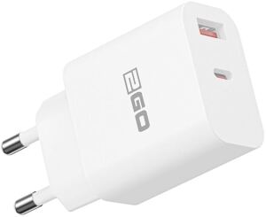 2GO Ladegerät 20W 2-Port 1x USB-A 1x USB-C, PD weiß