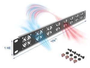 DELOCK 19" Rackblende für 8 Lüfter 40 x 40mm 1 HE dunkelgrau