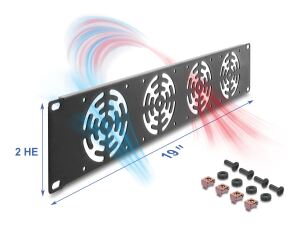 DELOCK 19" Rackblende für 4 Lüfter 80 x 80mm 2 HE dunkelgrau