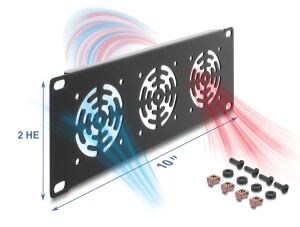 DELOCK 10" Rackblende für 3 Lüfter 60 x 60mm 2 HE dunkelgrau