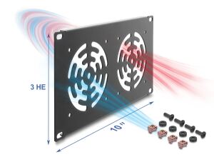DELOCK 10" Rackblende für 2 Lüfter 92 x 92mm 3 HE dunkelgrau