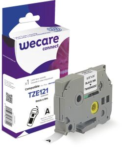 WECARE Schriftband kompatibel zu BROTHER TZE-121 schwarz auf transparent