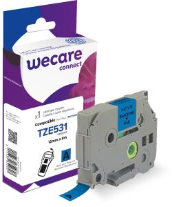 WECARE Schriftband kompatibel zu BROTHER TZE-531 schwarz auf blau
