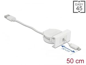 DELOCK Easy 45 Modul USB 2.0 Ausrollkabel USB Typ-A > 8 Pin Lightning ST weiß