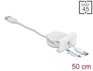 DELOCK Easy 45 Modul USB 2.0 Ausrollkabel USB Typ-A > USB Type-C weiß