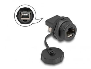 DeLOCK RJ45 Cat.6A Kupplung mit Verschlusskappe zum Einbau IP67 staub- und wasserdicht