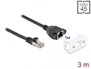 DeLOCK Netzwerk Verlängerungskabel für Easy 45 Modul S/FTP RJ45 Stecker zu RJ45 Buchse Cat.6A 3 m schwarz