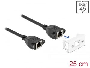 DeLOCK Netzwerk Verlängerungskabel für Easy 45 Modul S/FTP RJ45 Buchse zu RJ45 Buchse Cat.6A 25 cm schwarz