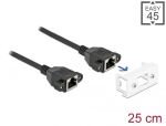 DeLOCK Netzwerk Verlängerungskabel für Easy 45 Modul S/FTP RJ45 Buchse zu RJ45 Buchse Cat.6A 25 cm schwarz