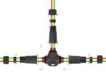 DeLOCK Kabelverbinder T-Form für Außenbereich 3 Pin, IP68 wasserdicht, schraubbar, Kabeldurchmesser 4,5 - 7,5 mm schwarz