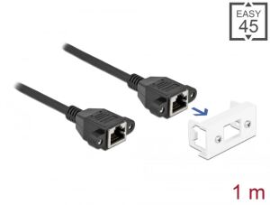 DeLOCK Netzwerk Verlängerungskabel für Easy 45 Modul S/FTP RJ45 Buchse zu RJ45 Buchse Cat.6A 1 m schwarz