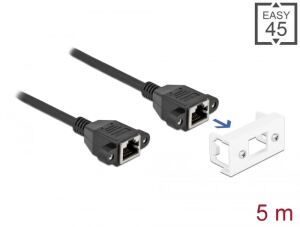DeLOCK Netzwerk Verlängerungskabel für Easy 45 Modul S/FTP RJ45 Buchse zu RJ45 Buchse Cat.6A 5 m schwarz