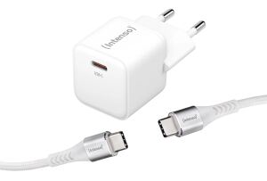Intenso Power Adapter W30C GaN + C315C 1x USB-C + USB-C Kabel 30 Watt weiß 1,5m