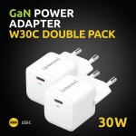 Intenso Power Adapter W30C GaN Doppelpack 2x je 1x USB-C GaN 30 Watt weiß
