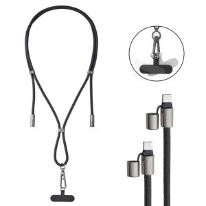 Intenso Handykette mit USB-C Lade- und Datenkabel – 60W Schnellladen, größenverstellbar, 1,65 m, Nylon, USB-C zu USB-C, schwarz