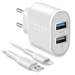 SBS Kit Fast Charge mit Ladegerät und Lightning-Kabel weiß