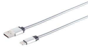 Lade-Sync Kabel USB A Stecker > 8-Pin Stecker Steel silber 1,0m