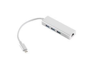 Ethernet Adapter USB 3.1 Typ C Stecker > RJ45 Etherneth Buchse + 3x USB Buchse