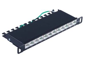 Slim Patchpanel Cat.6A 12-Port 0,5HE 10"