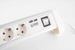 Tischsteckdosenleiste 4-fach mit Schalter und 2x USB Ladefunktion Alu weiß