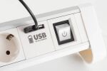 Tischsteckdosenleiste 4-fach mit Schalter und 2x USB Ladefunktion Alu weiß