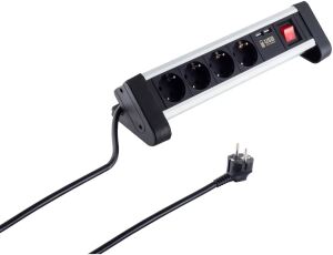 Tischsteckdosenleiste 4-fach mit Schalter und 2x USB Ladefunktion Alu schwarz