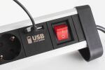 Tischsteckdosenleiste 4-fach mit Schalter und 2x USB Ladefunktion Alu schwarz