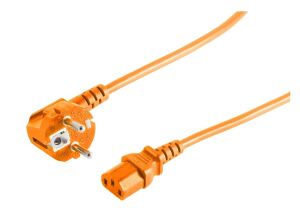 Netzanschlusskabel Schutzkontaktstecker 90° auf Kaltgerätebuchse orange 1,8m