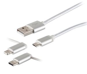 USB 3-in-1 Ladekabel Nylon weiß 1,0m
