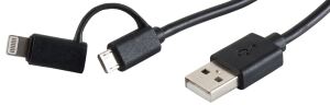 USB Lade-Sync Kabel 2-in-1 USB A Stecker > USB Micro B + 8-Pin Stecker 1,0m
