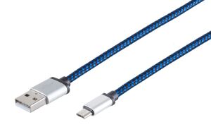 USB Ladekabel USB-A-Stecker > USB Micro B Stecker Nylon blau 0,3m