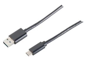 USB 2.0 A Stecker > USB 3.1 Typ C Stecker hochflexibel dünn schwarz 1,0m