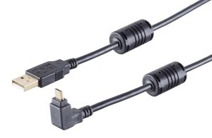 USB Kabel 2.0 USB A Stecker > USB Micro B Stecker 180° Winkel oben schwarz 1,0m