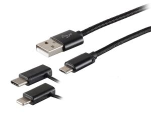 USB 3-in-1 Ladekabel Nylon schwarz 1,0m
