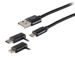 USB 3-in-1 Ladekabel Nylon schwarz 1,0m