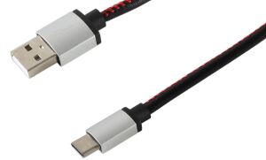 USB Ladekabel USB-A-Stecker > USB Typ C Stecker Leder schwarz 0,9m