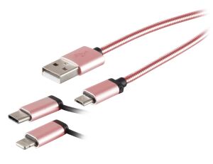 USB 3-in-1 Ladekabel Alu rosegold 1,0m