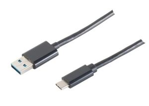 USB 3.0 A Stecker > USB 3.1 Typ C Stecker hochflexibel dünn schwarz 1,0m